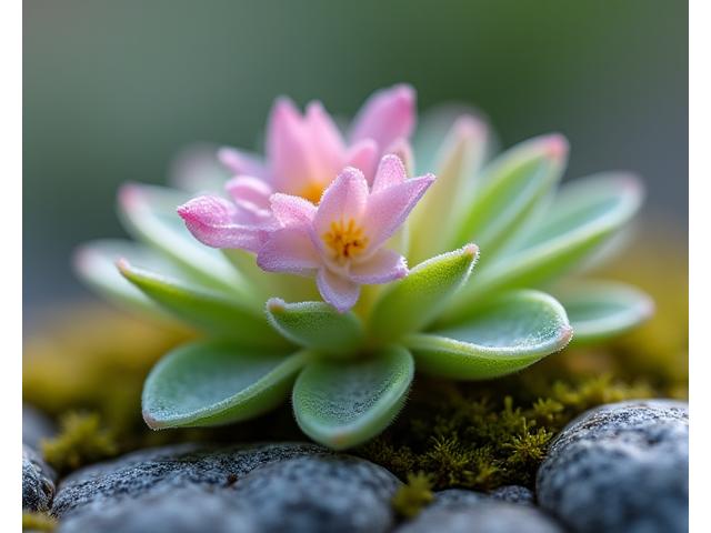 Delicate and rare native Japanese alpine plants, cultivated in a specialized rock garden setting.