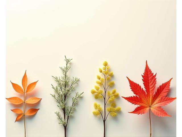 A vibrant display of native Japanese plants showing different seasonal interests: spring blooms, summer foliage, autumn colors, and winter structure.