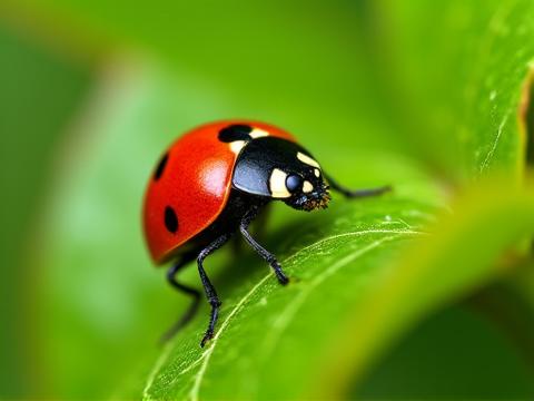 Ladybug on a native plant leaf, demonstrating natural pest control.