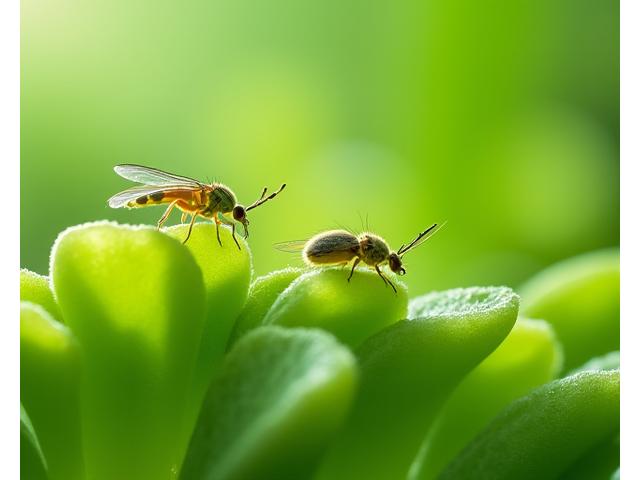 Various beneficial insects like ladybugs and lacewings on native plant foliage, showcasing natural pest control.