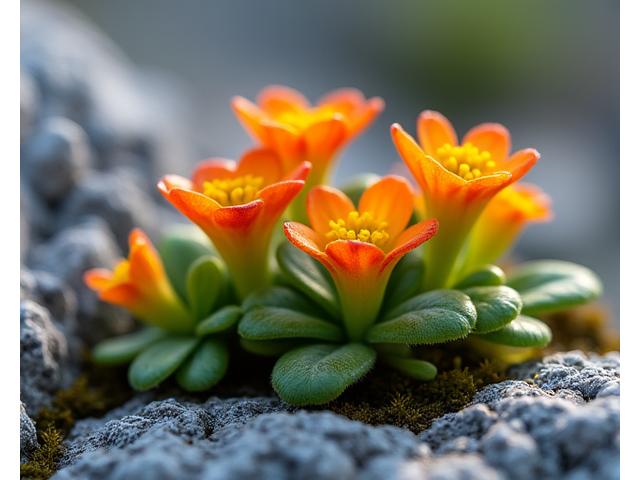 高山植物のクローズアップ、繊細な花とロッキーな生育環境