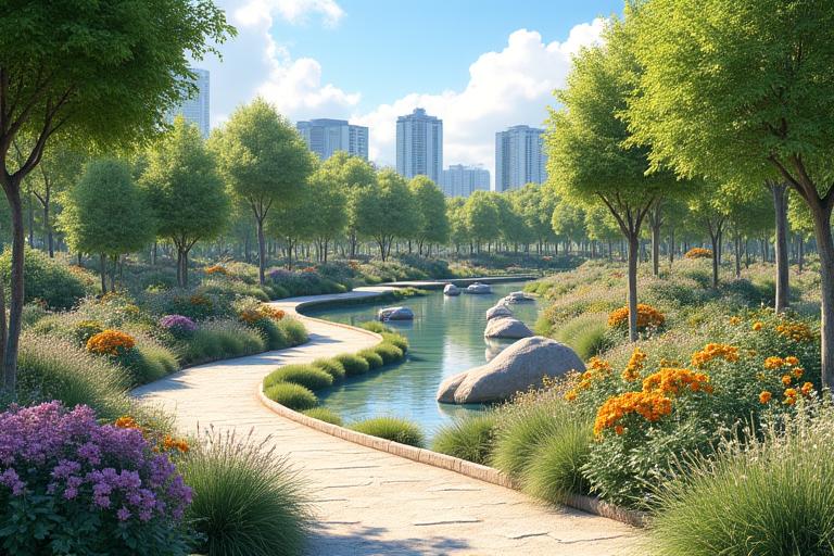 地域住民の楽しみのために節水植物と岩の特徴で設計された東京の公共公園。